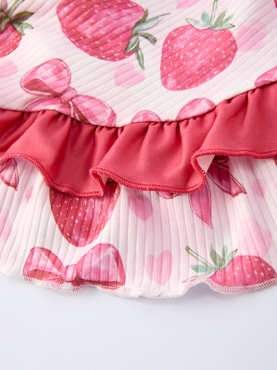Summer Strawberry Bow Girls Jumpsuit