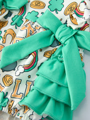 St Patrick's Day Shamrock Bow Baby Girl Romper