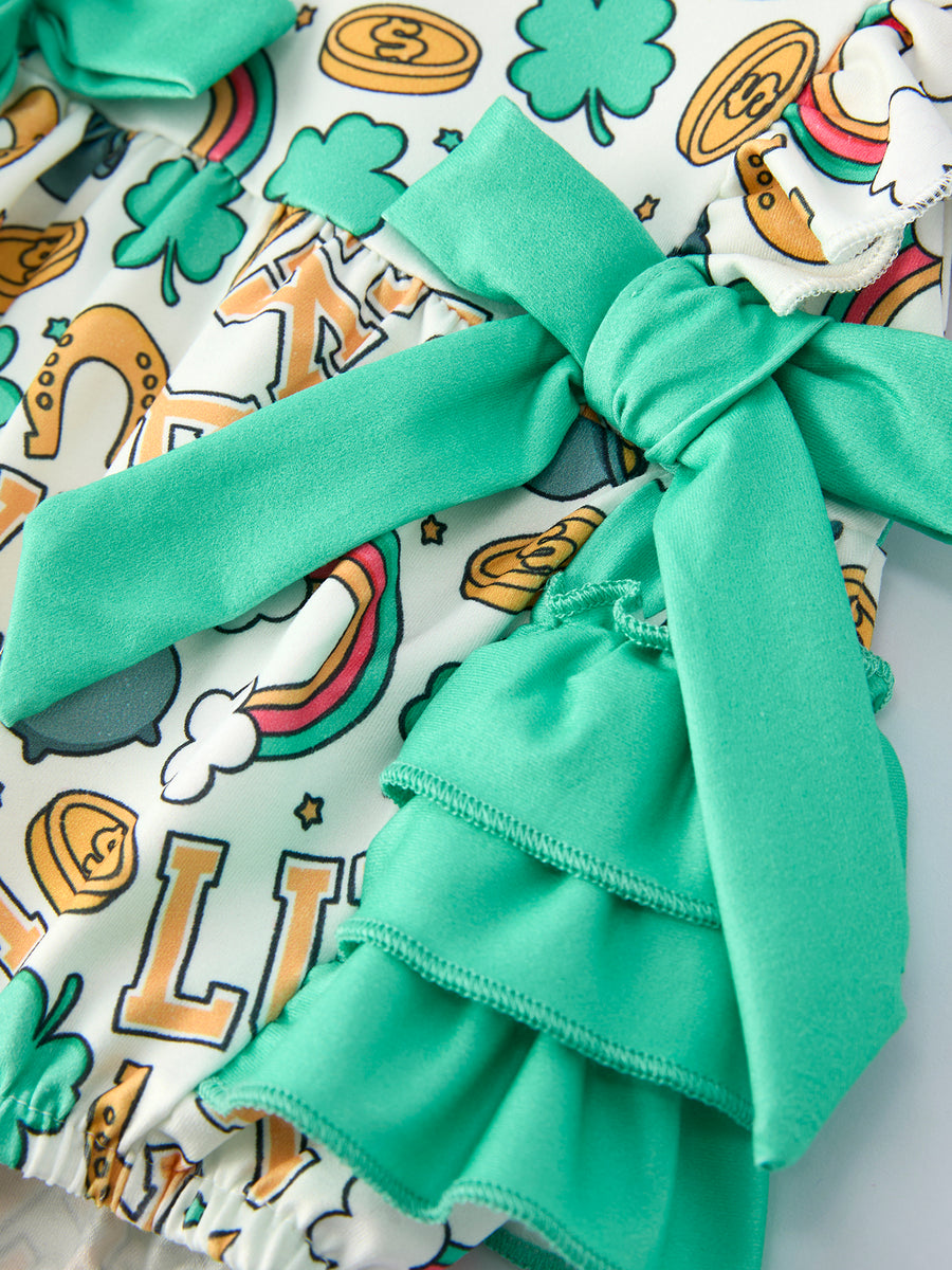 St Patrick's Day Shamrock Bow Baby Girl Romper