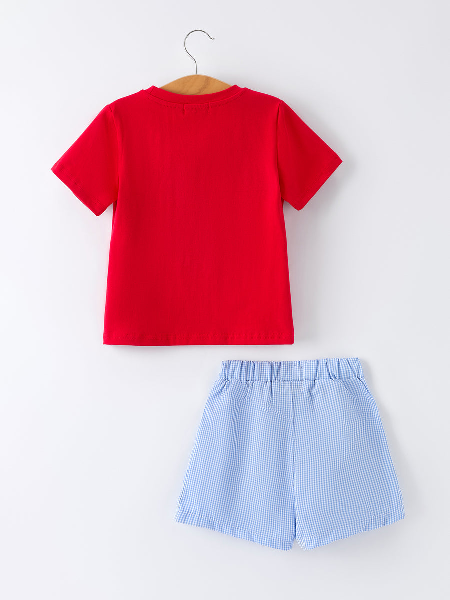 Crab Embroidered Boys Short Sleeve Top Shorts Set