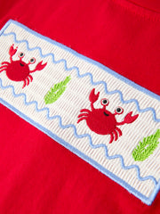 Crab Embroidered Boys Short Sleeve Top Shorts Set