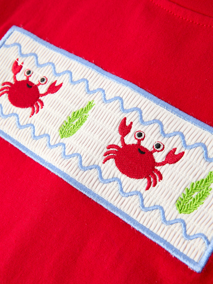 Crab Embroidered Boys Short Sleeve Top Shorts Set
