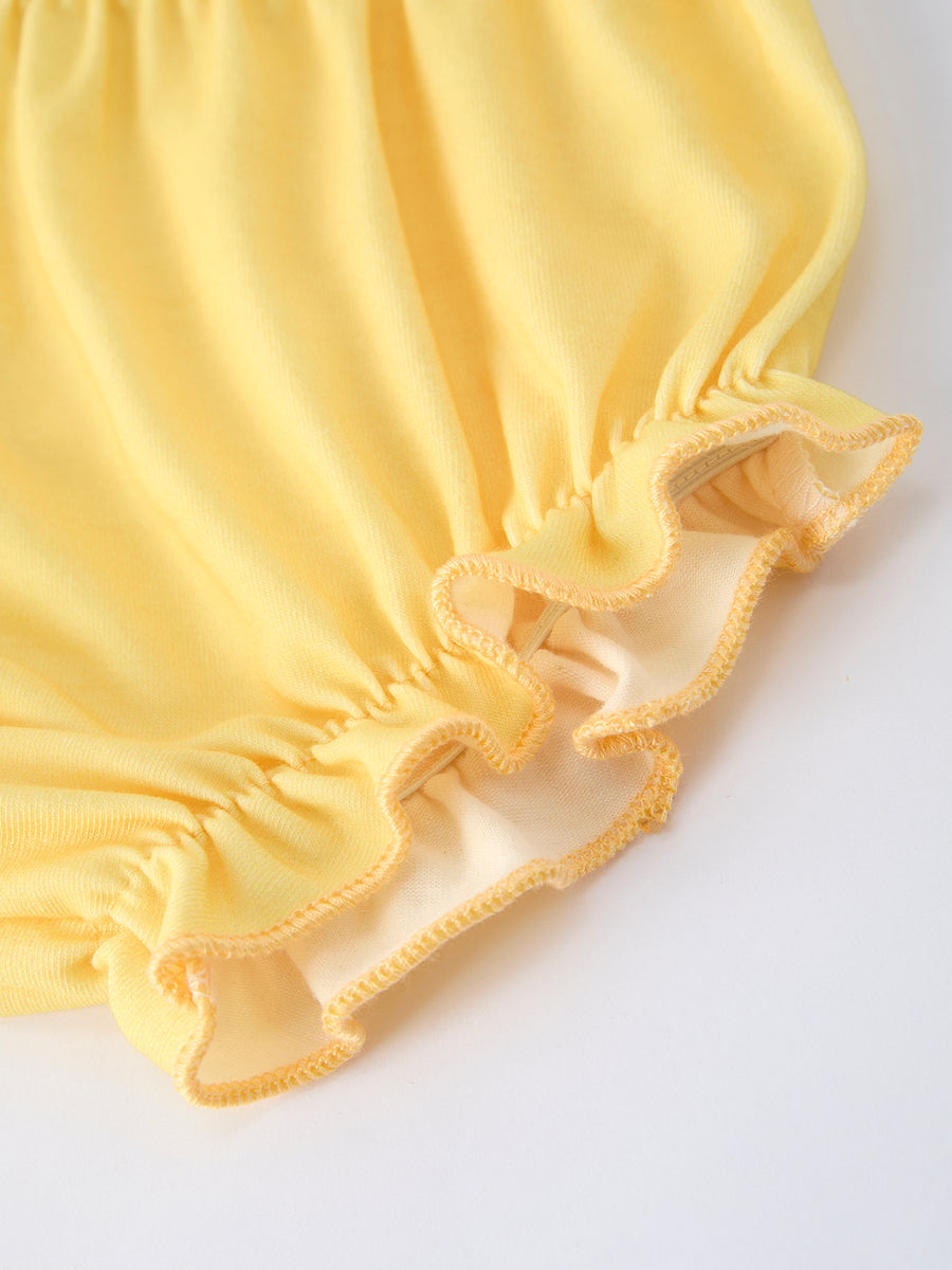 Summer Lemon Print Girls Puff Sleeve Bloomer Set