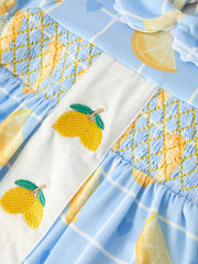 Summer Lemon Print Girls Puff Sleeve Bloomer Set