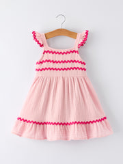 Summer Pink Girls Ruffle Trim Dress