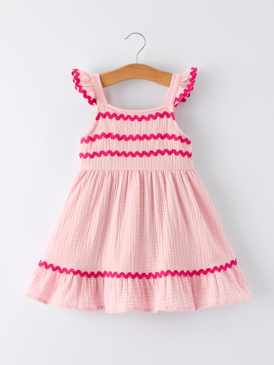 Summer Pink Girls Ruffle Trim Dress
