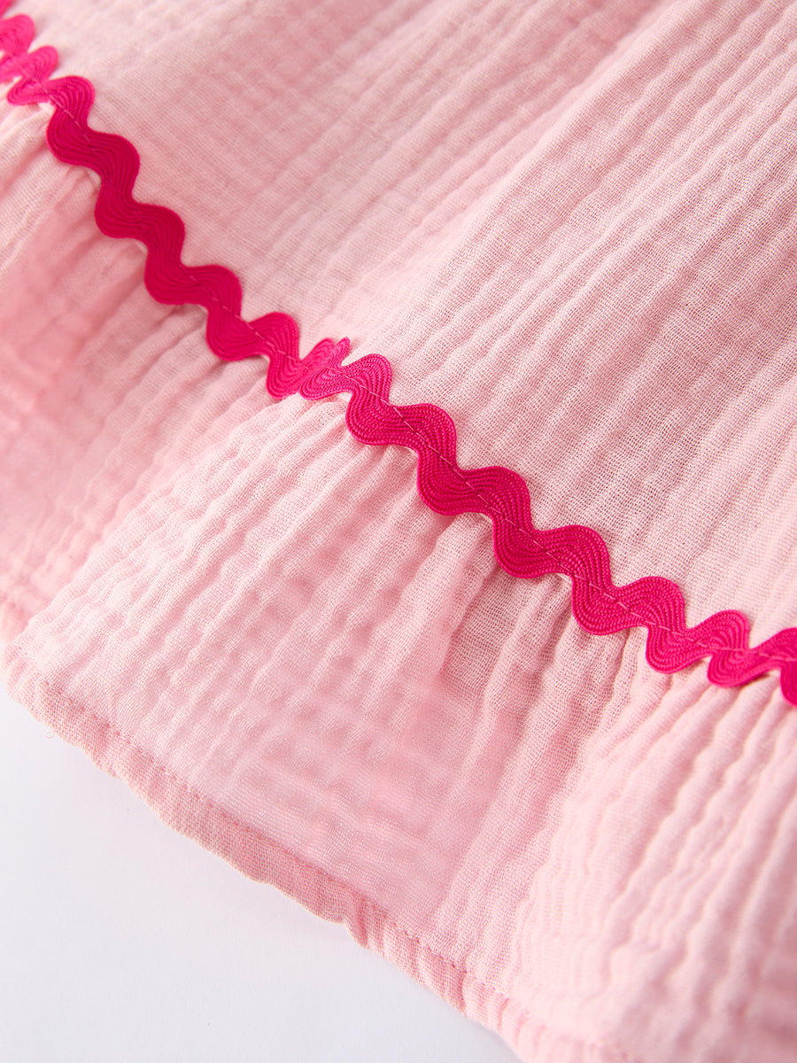 Summer Pink Girls Ruffle Trim Dress