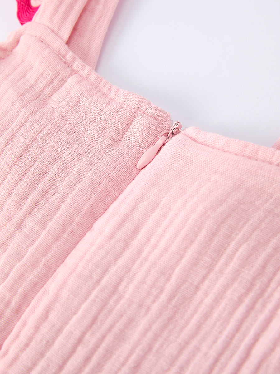 Summer Pink Girls Ruffle Trim Dress