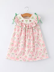 Girls Watermelon Embroidered Smocked Dress