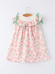 Girls Watermelon Embroidered Smocked Dress