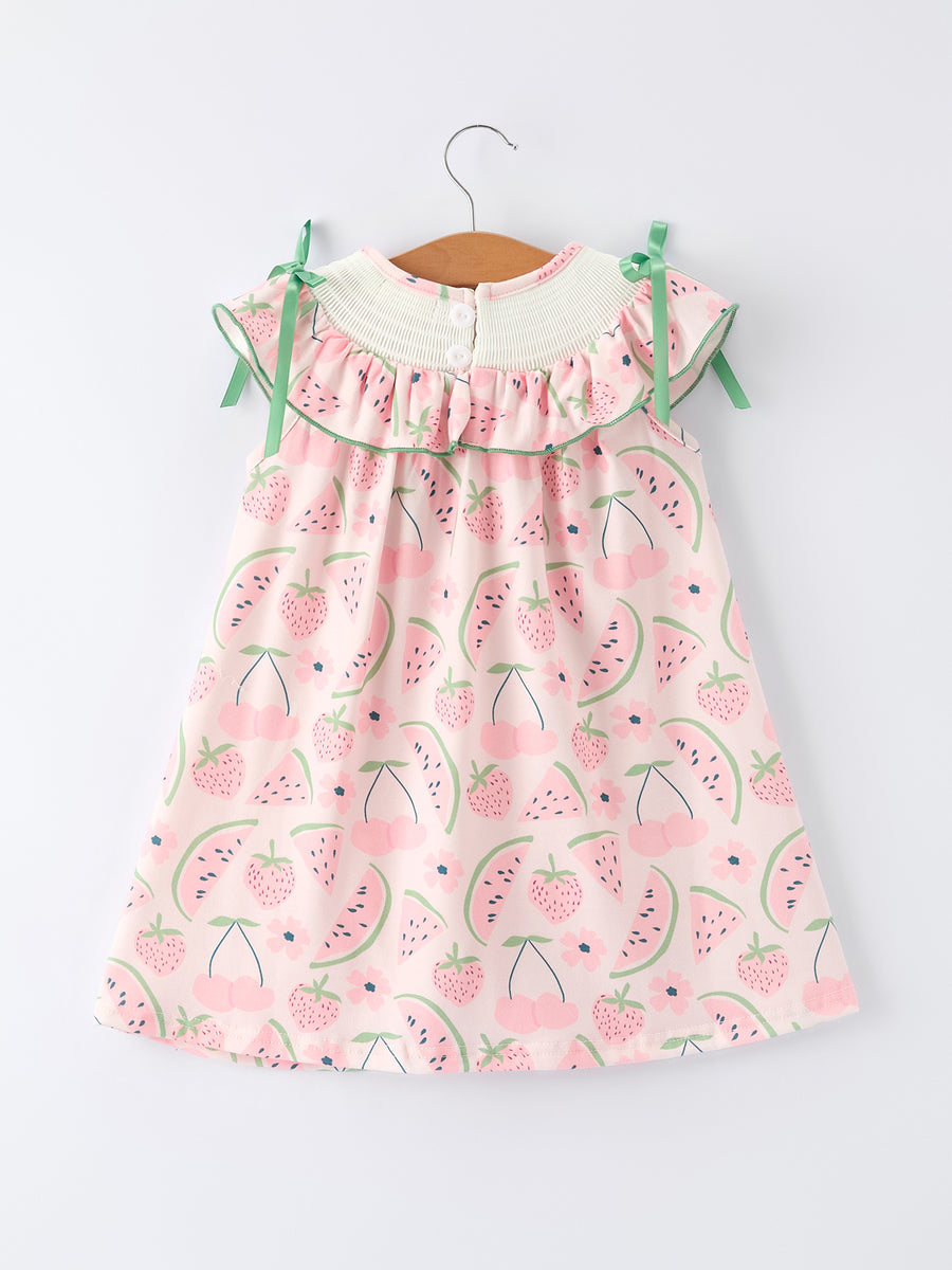Girls Watermelon Embroidered Smocked Dress