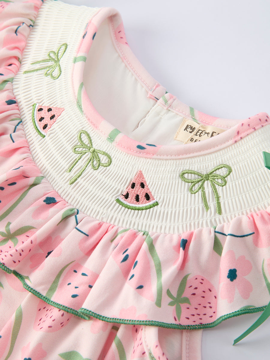 Girls Watermelon Embroidered Smocked Dress
