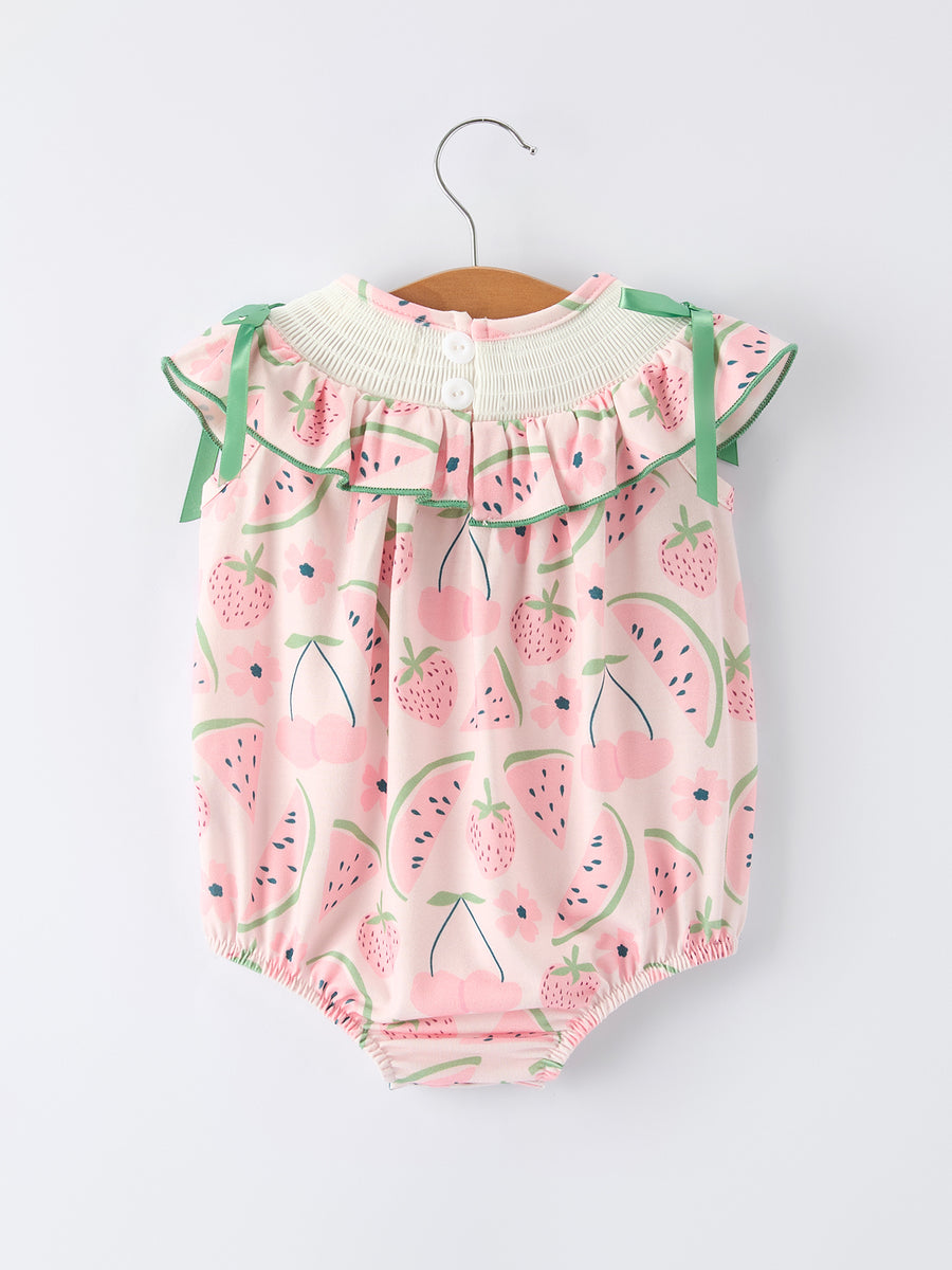 Girls Watermelon Embroidered Smocked Baby Romper
