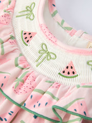 Girls Watermelon Embroidered Smocked Baby Romper