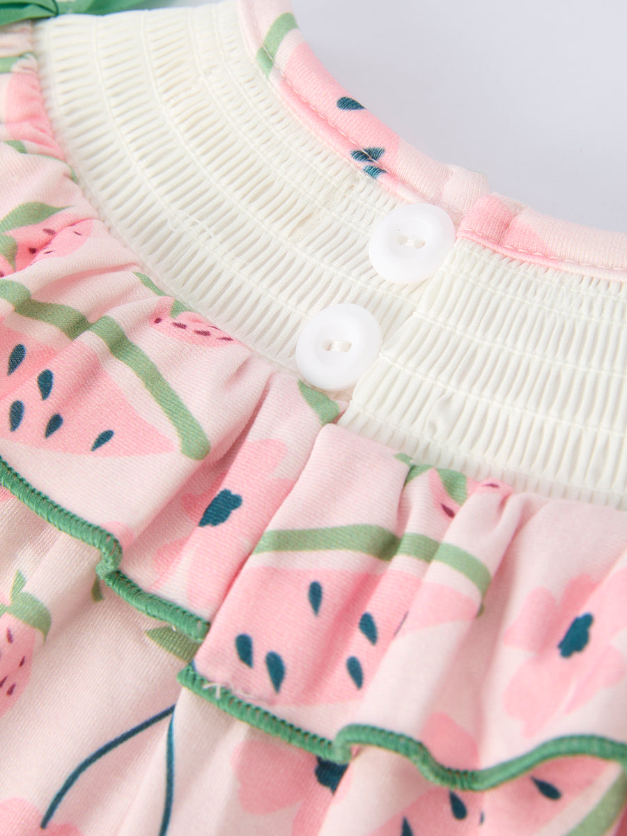 Girls Watermelon Embroidered Smocked Baby Romper