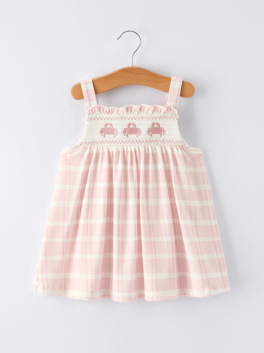 Girls Crab Embroidered Smocked Dress