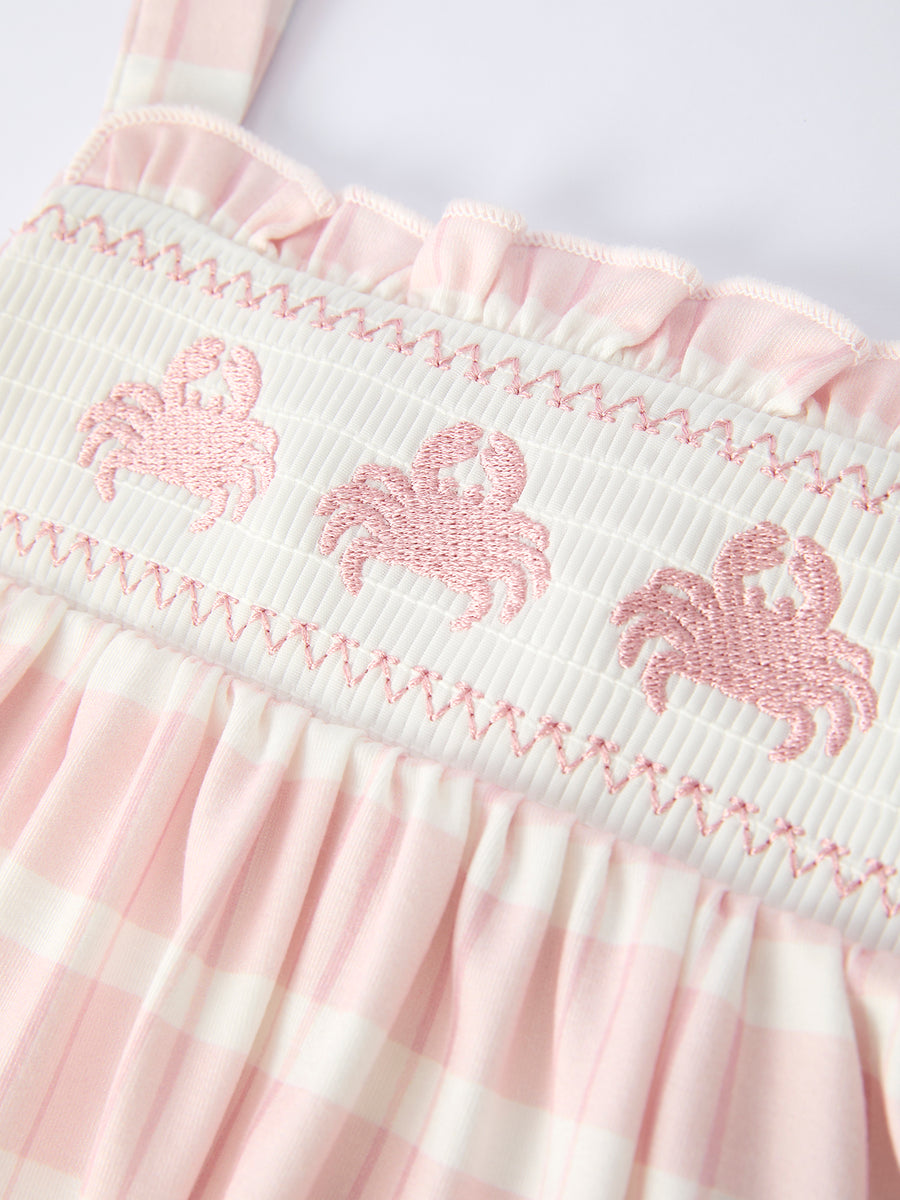 Girls Crab Embroidered Smocked Dress
