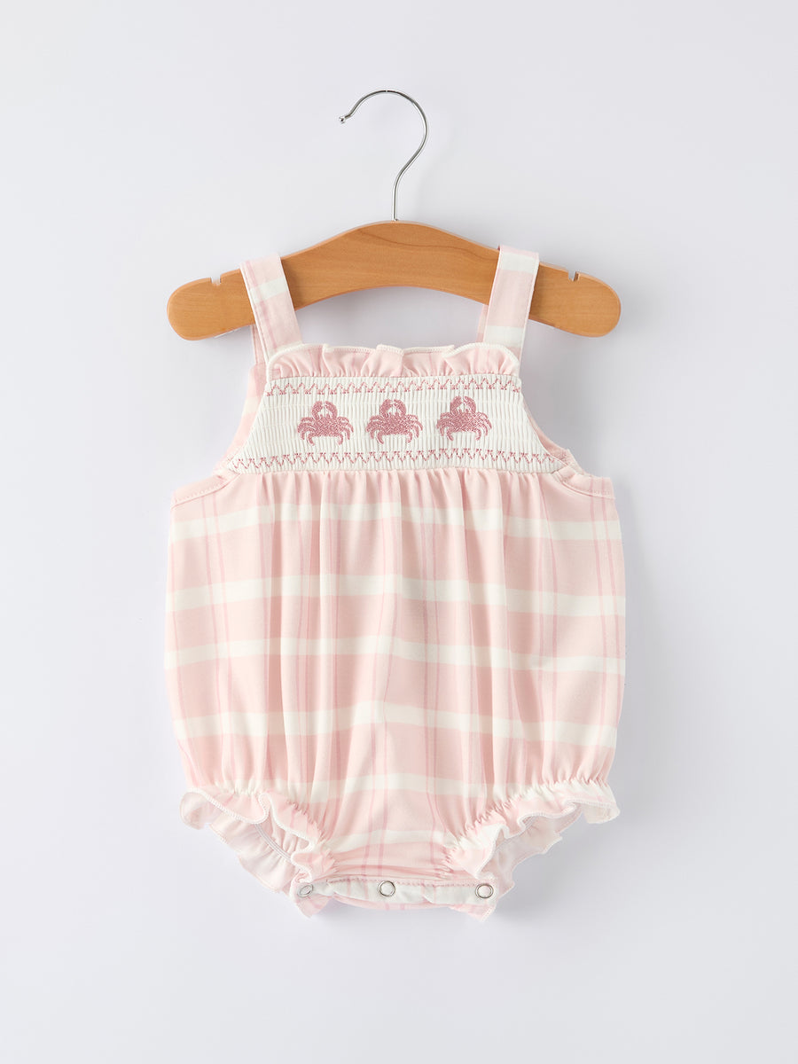 Girls Crab Embroidered Smocked Baby Romper