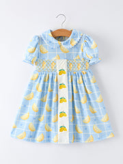 Summer Lemon Print Girls Puff Sleeve Dress
