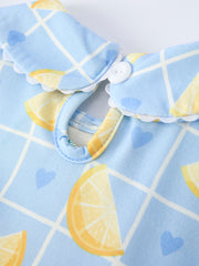 Summer Lemon Print Girls Puff Sleeve Dress