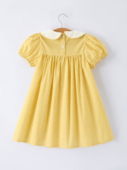 Yellow Goose Embroidered Smocked Plaid Dress