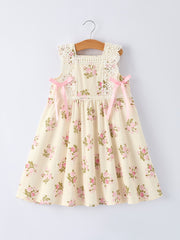 Lace-trimmed Bow Girls' Dress-Pink/Blue