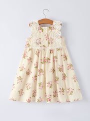 Lace-trimmed Bow Girls' Dress-Pink/Blue