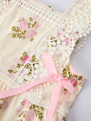 Lace-trimmed Bow Girls' Dress-Pink/Blue