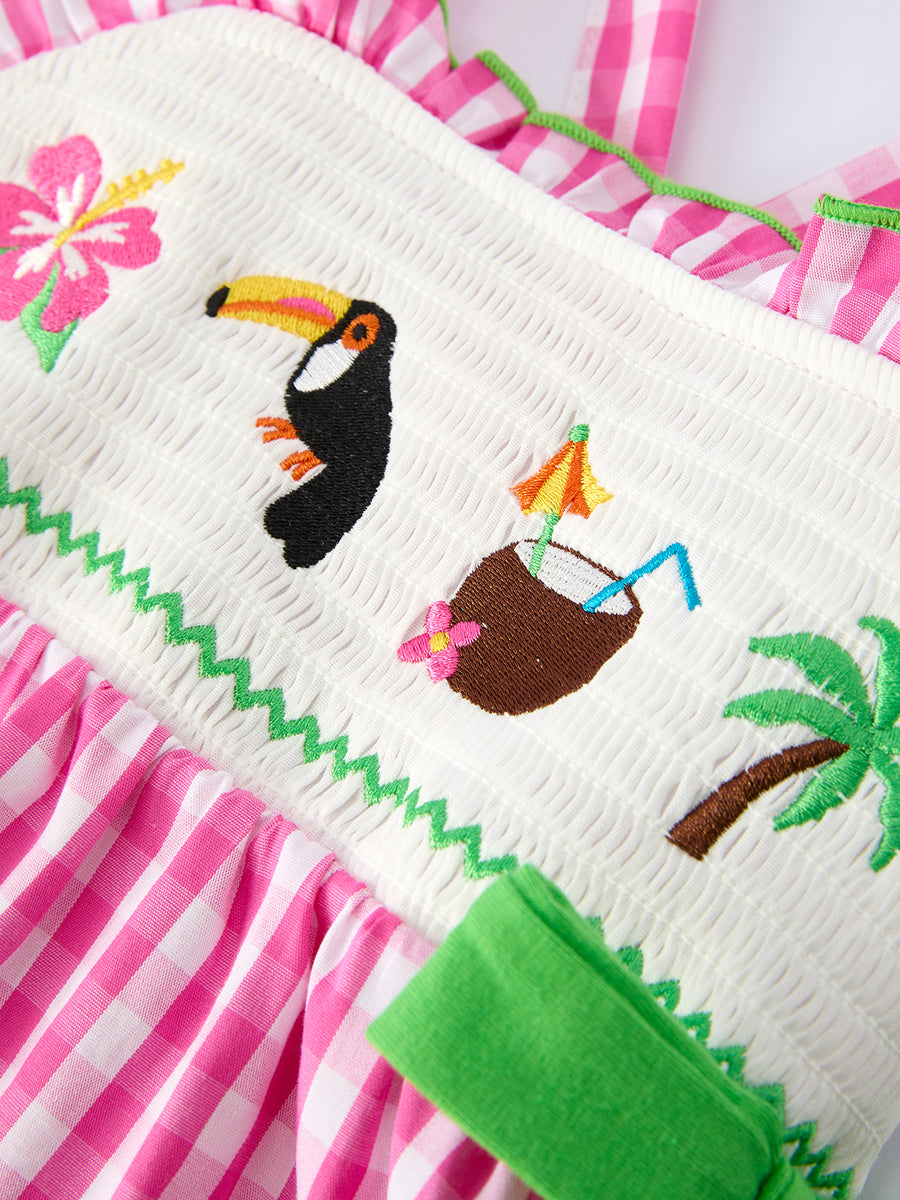 Summer Tropical Embroidered Short Sleeve Girls' Dress