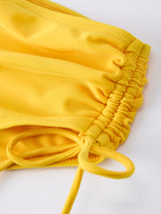 Summer Yellow Floral Print Girls Long Sleeve Swim Set