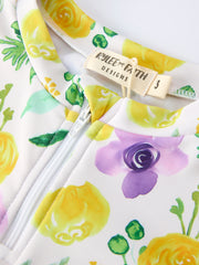 Summer Yellow Floral Print Girls Long Sleeve Swim Set
