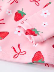 Summer Strawberry Print Girls Long Sleeve Swim Set