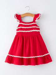 Summer Red Girls Ruffle Trim Dress