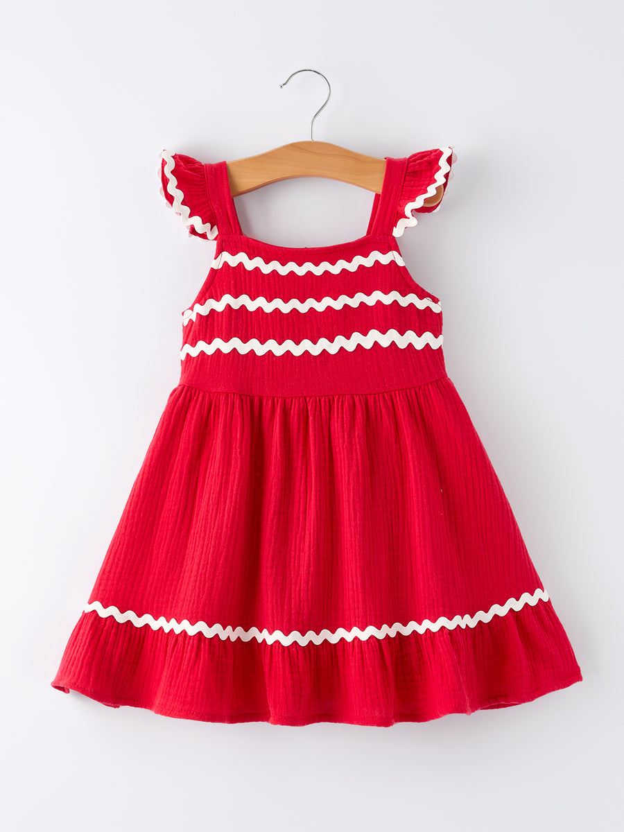 Summer Red Girls Ruffle Trim Dress