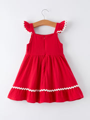 Summer Red Girls Ruffle Trim Dress