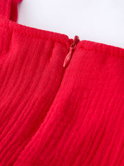 Summer Red Girls Ruffle Trim Dress