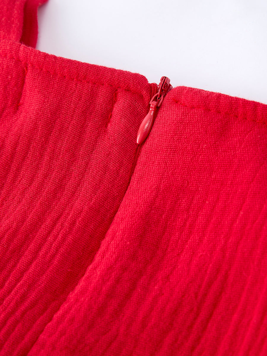 Summer Red Girls Ruffle Trim Dress