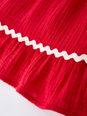 Summer Red Girls Ruffle Trim Dress