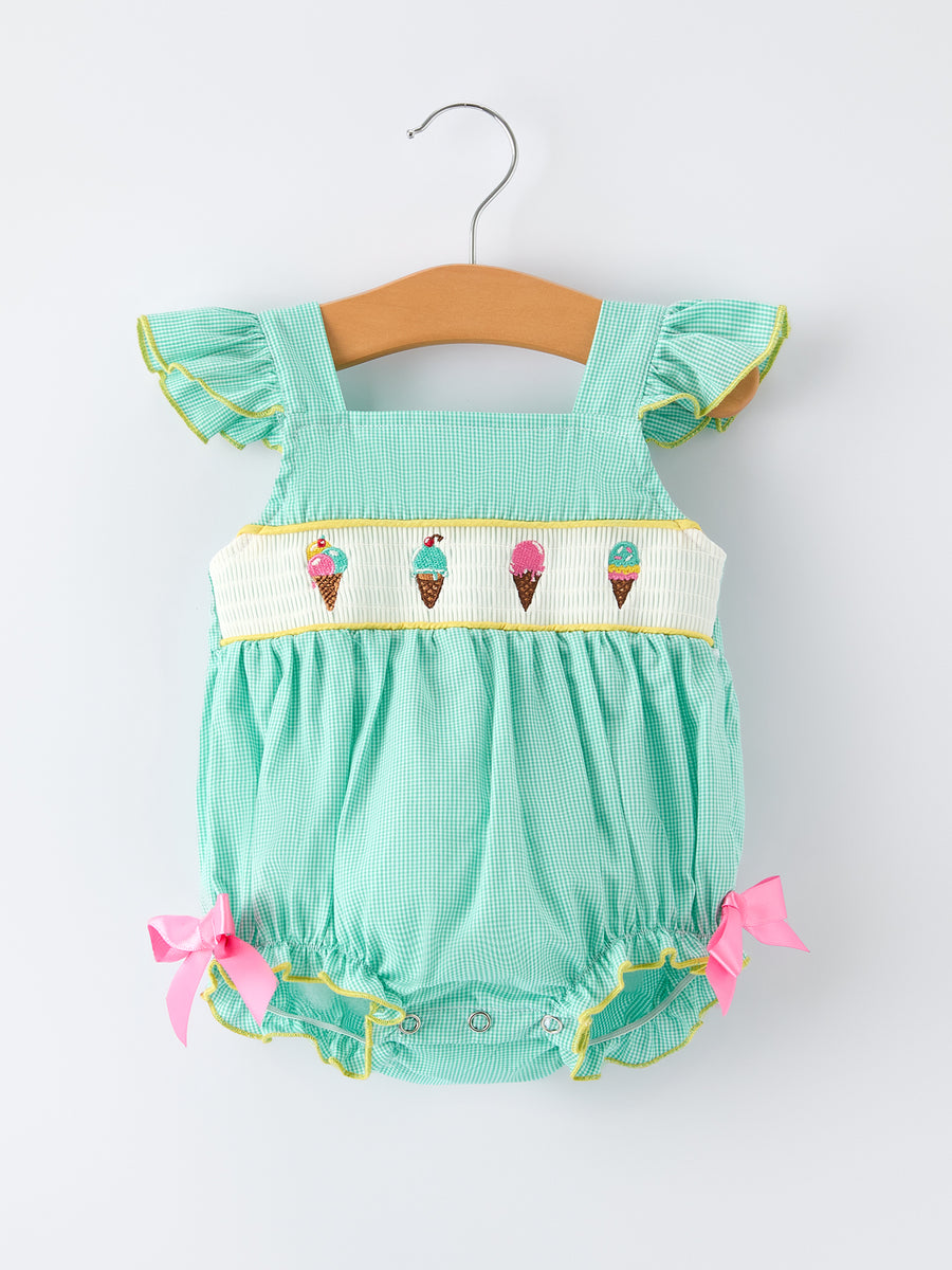 Ice Cream Embroidery Baby Girls Romper