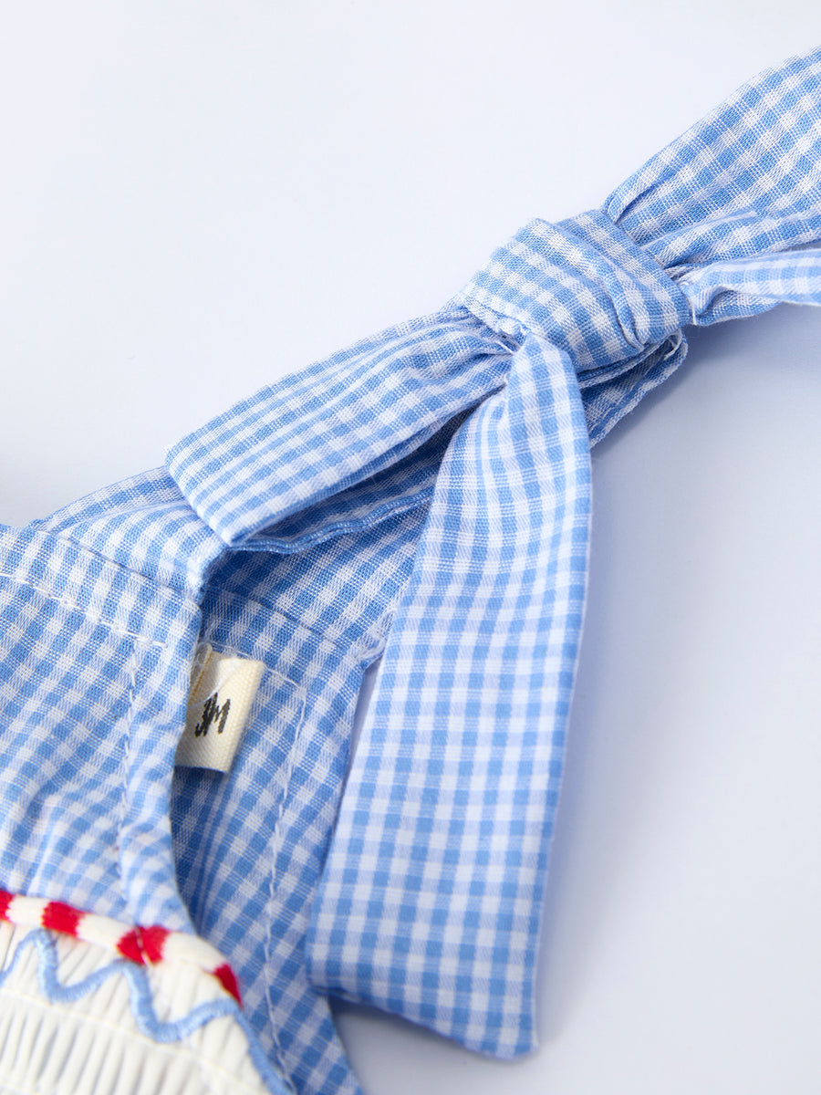 Crab Embroidered Baby Girls Smocked Romper