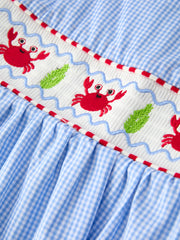 Crab Embroidered  Smocked Girl Dress