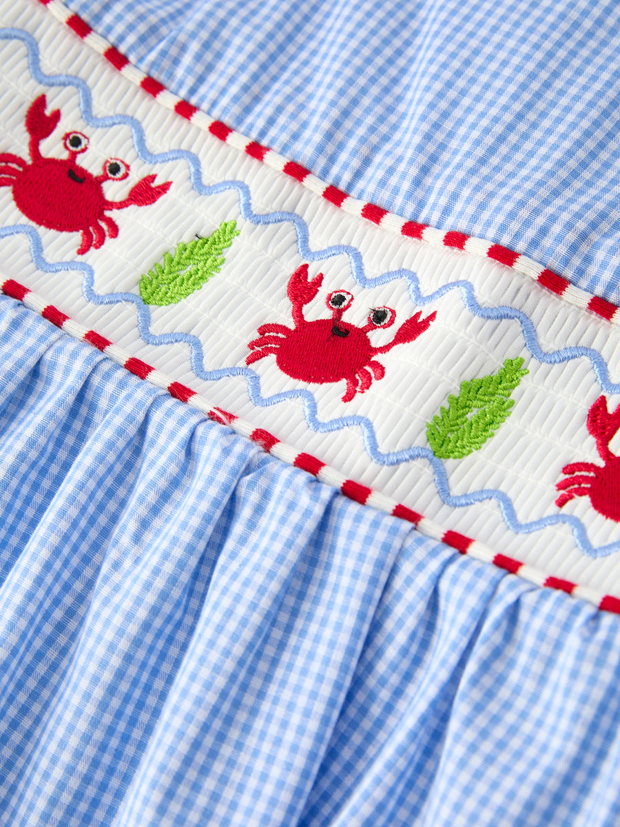 Crab Embroidered  Smocked Girl Dress