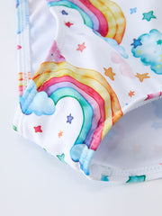 Summer Rainbow Print Ruffle Baby Girl Swim Set