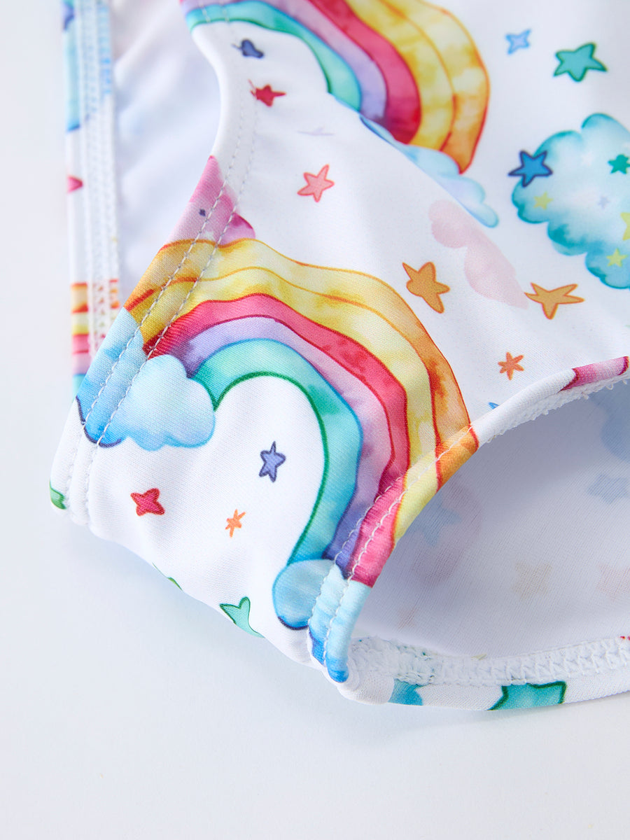 Summer Rainbow Print Ruffle Baby Girl Swim Set