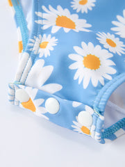Daisy Print Long Sleeve Girls One Piece Swimsuit