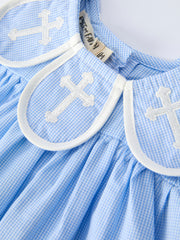 Blue Petal Peter Pan Collar Christening Baby Girls Bloomer Set