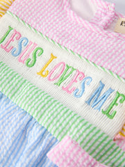 "Jesus Loves Me "Embroidered Baby Girls Romper