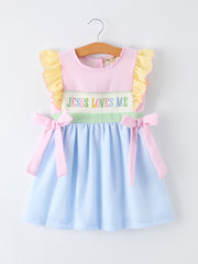 "Jesus Loves Me "Embroidered Girls Dress