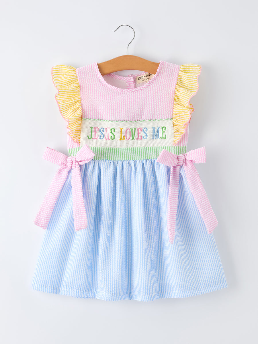 "Jesus Loves Me "Embroidered Girls Dress