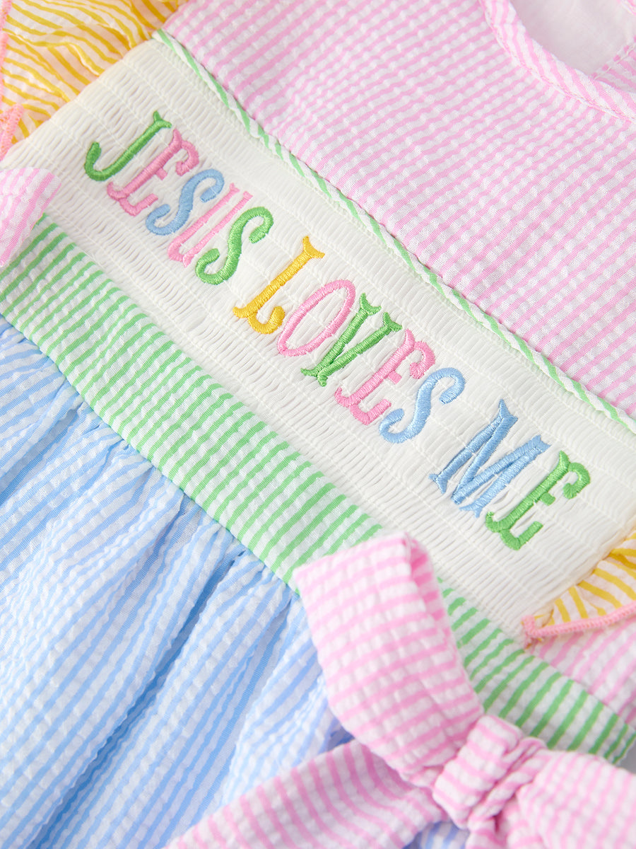 "Jesus Loves Me "Embroidered Girls Dress